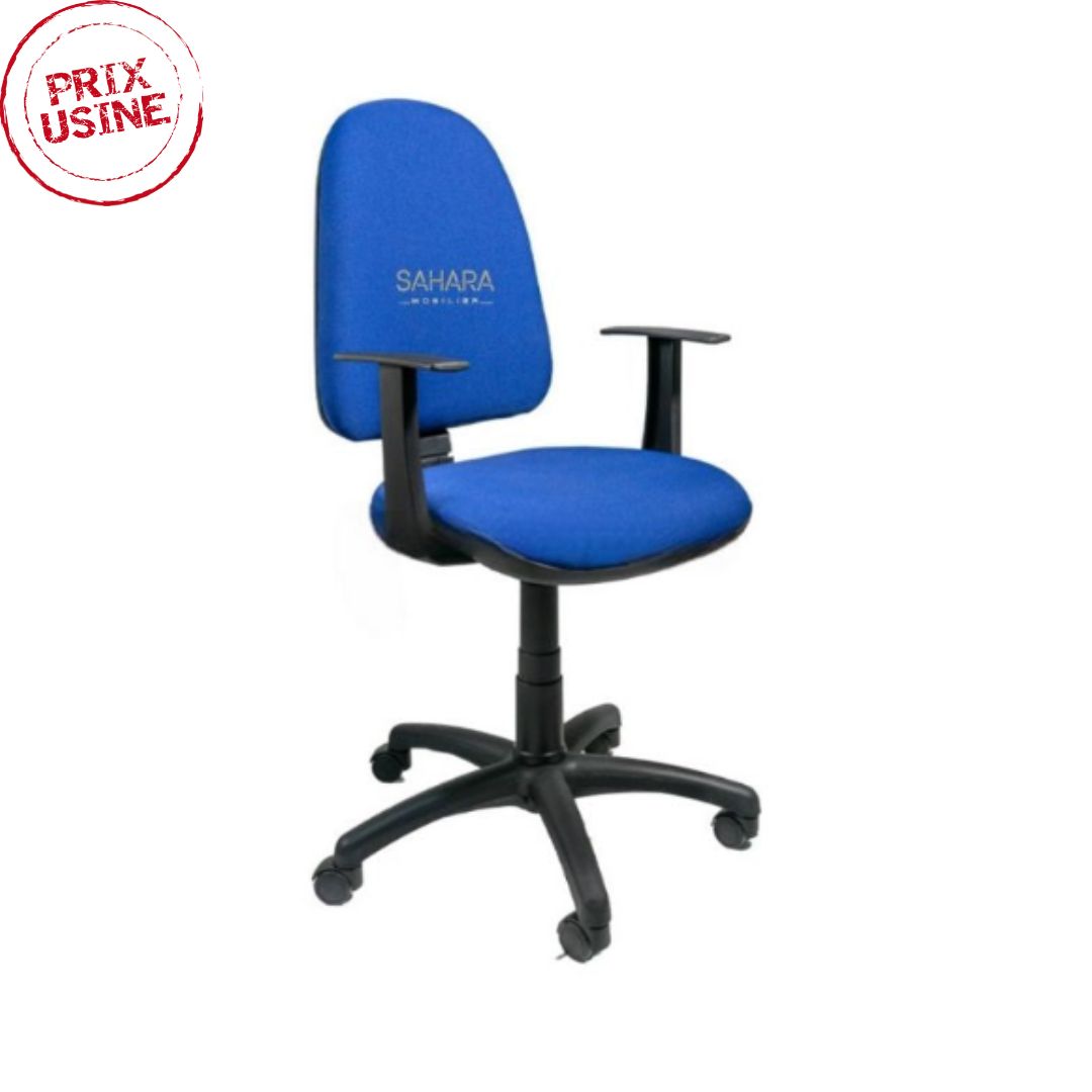 Fauteuil opérateur B-LINE  en tissu bleu fabriqué sur commande Piètement étoile sur roulettes à cinq branches en matière PVC